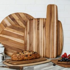 TeakHaus Elegant Round Edge Grain Cutting/Serving Board | 13" X 0.55" -Knife Sets Shop 02.1 elegant 4
