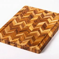 TeakHaus Herringbone Edge-Grain Cutting/Serving Board W/Hand Grips + Juice Canal (Rectangle) | 20" X 16" X 1.5"
