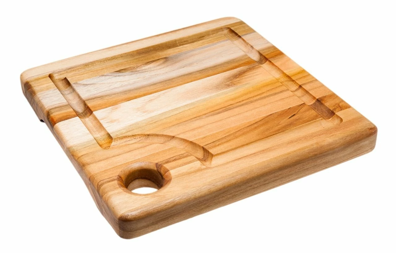TeakHaus Edge Grain Marine Board W/Corner Hole + Juice Canal (Square) | 8" X 8" X 0.75" 3 TeakHaus Edge Grain Marine Board W/Corner Hole + Juice Canal (Square) | 8" X 8" X 0.75"