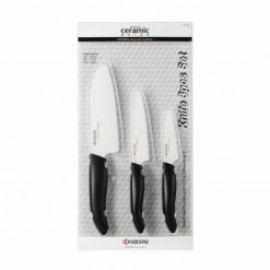 Kyocera Revolution Black & White Ceramic 3-Piece Knife Set -Knife Sets Shop fk 3pc whbk kyocera revolution black and white ceramic 3pc knife set