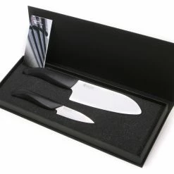 Kyocera Ceramic Knife Set 2 PC - 5.5" Santoku & 3" Paring Black Handle/White Blade